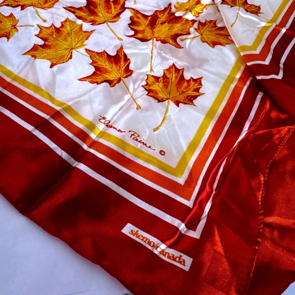 Vintage Eleanor Paine Skemo Canada Maple Leaf Scarf Acetate Japan Canadian Retro